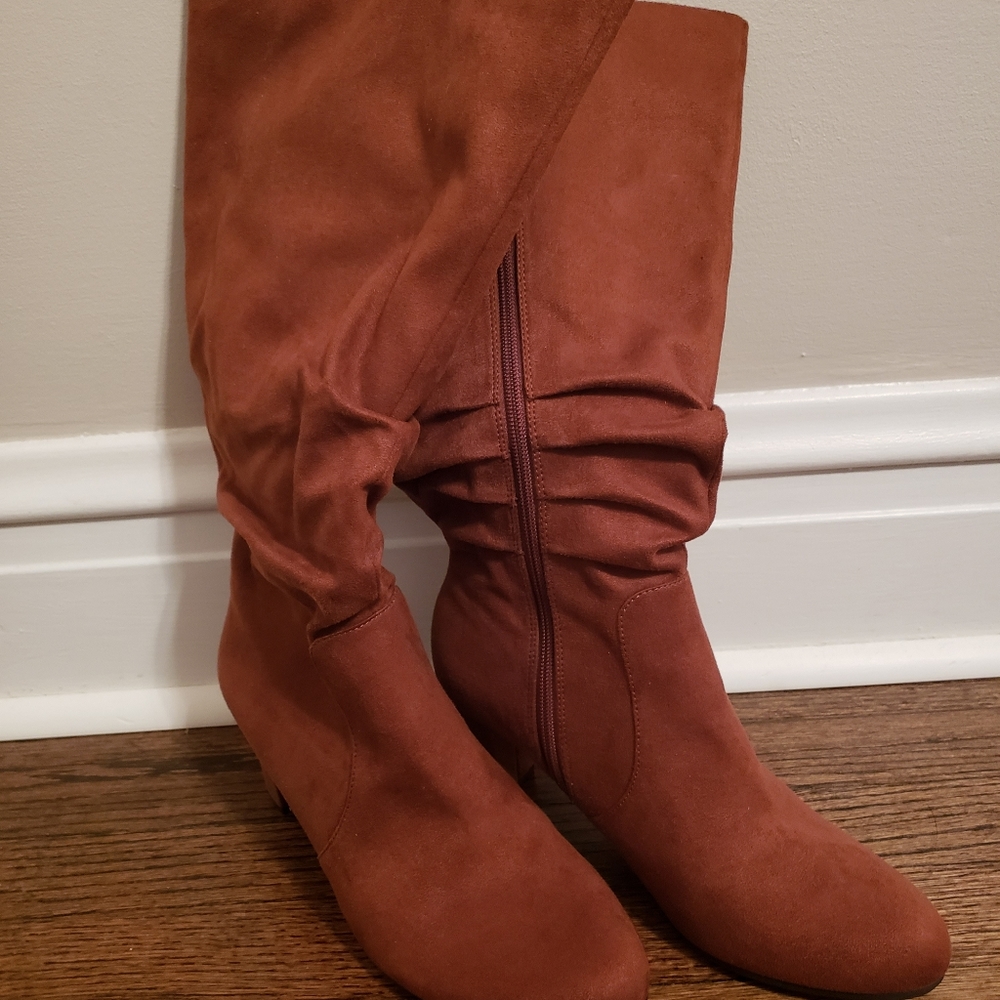 Faux Suede Knee High Boots Wide Calf